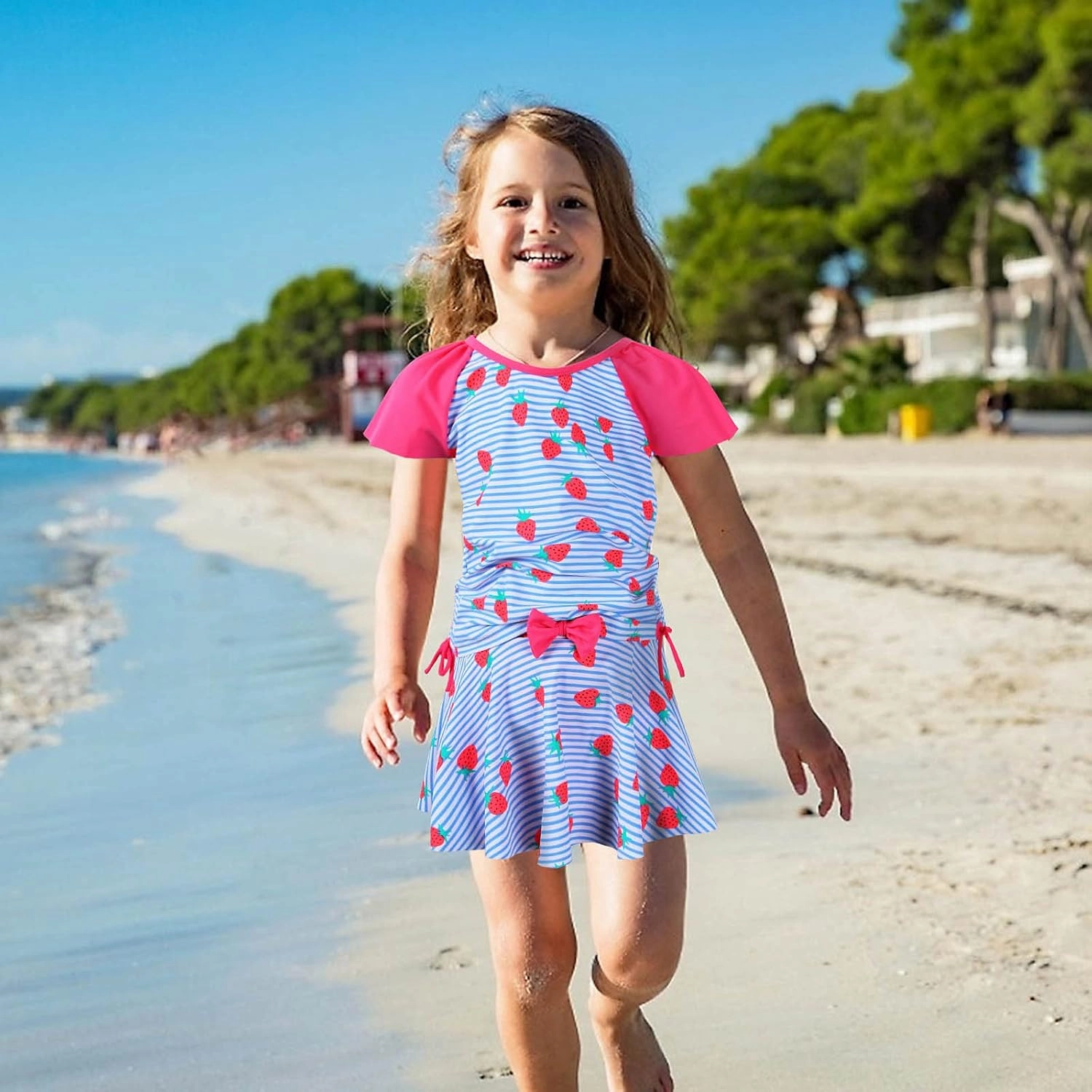 BAOHULU Girls Rash Guard 2 Pieces Bathing Suit UPF50  Swimsuit with Swimming Skirt Swimwear 2-12Y