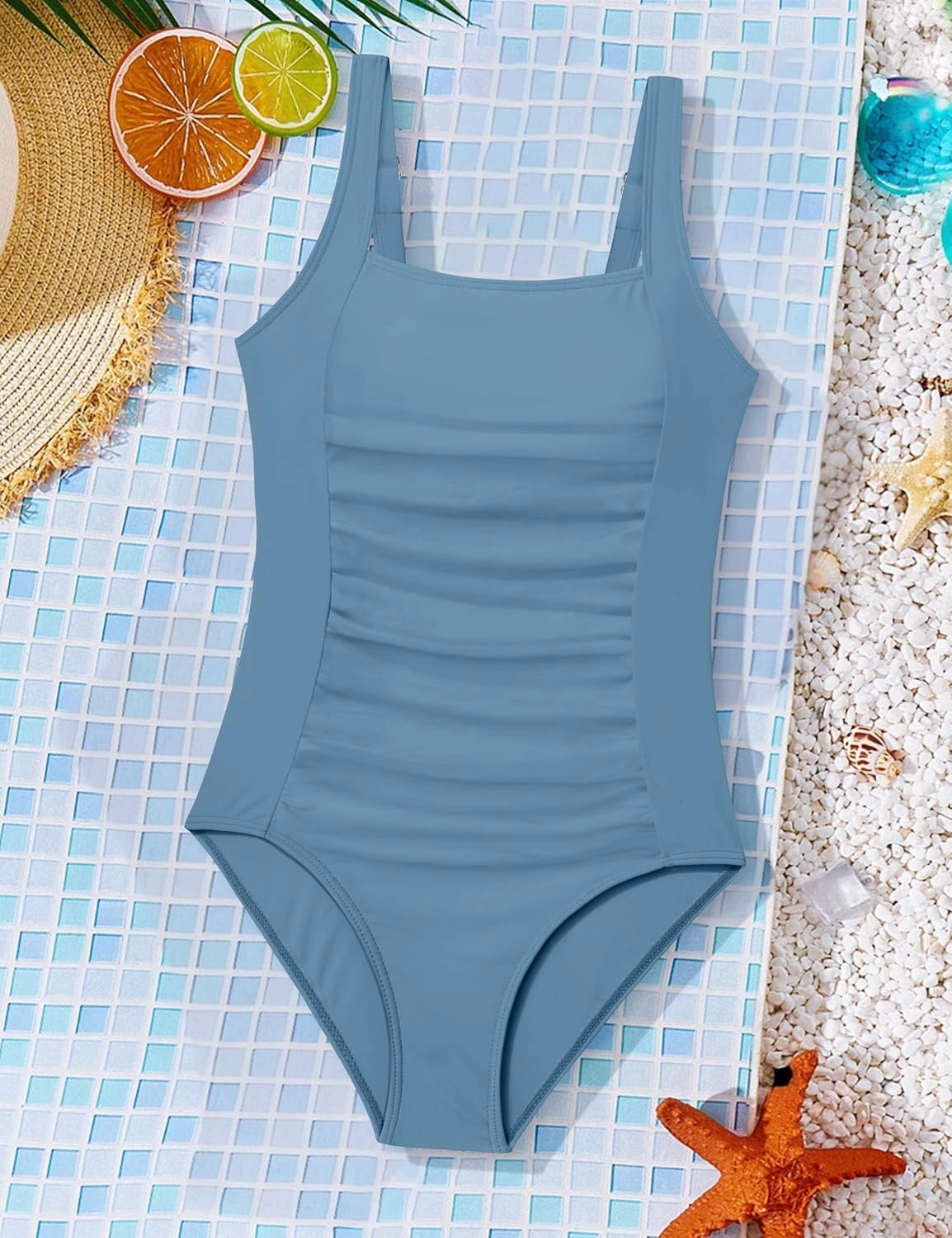 BAVEDER Girls Swimsuit One Piece Swimsuits Solid Ruched Bathing Suit for Girls Full Coverage Modest Padded Swimwear 9-16y