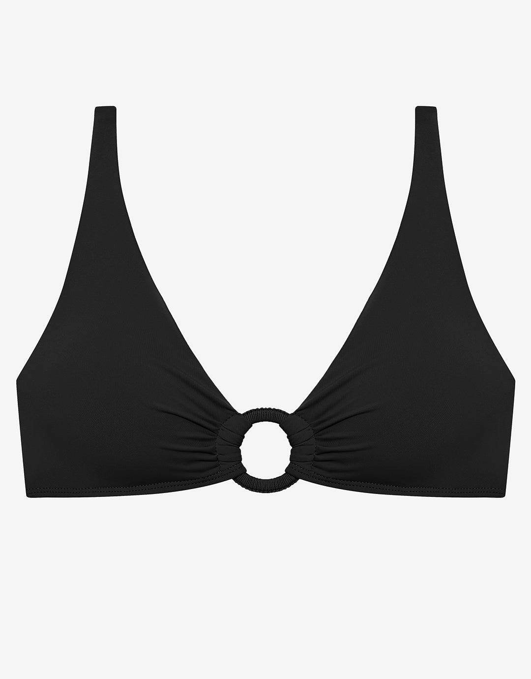 Beach Club Solids Macrame Ring OTS Bikini Top - Black