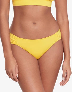 Beach Club Solids Shirred Tab Side Bikini Pant - Yellow