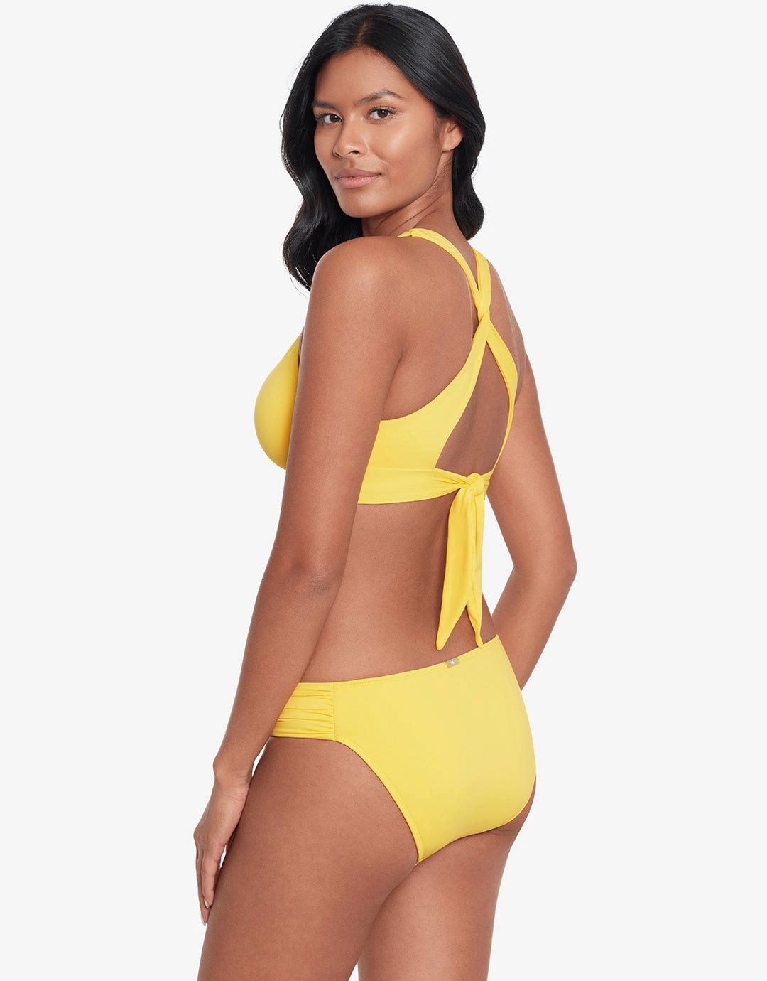 Beach Club Solids Shirred Tab Side Bikini Pant - Yellow