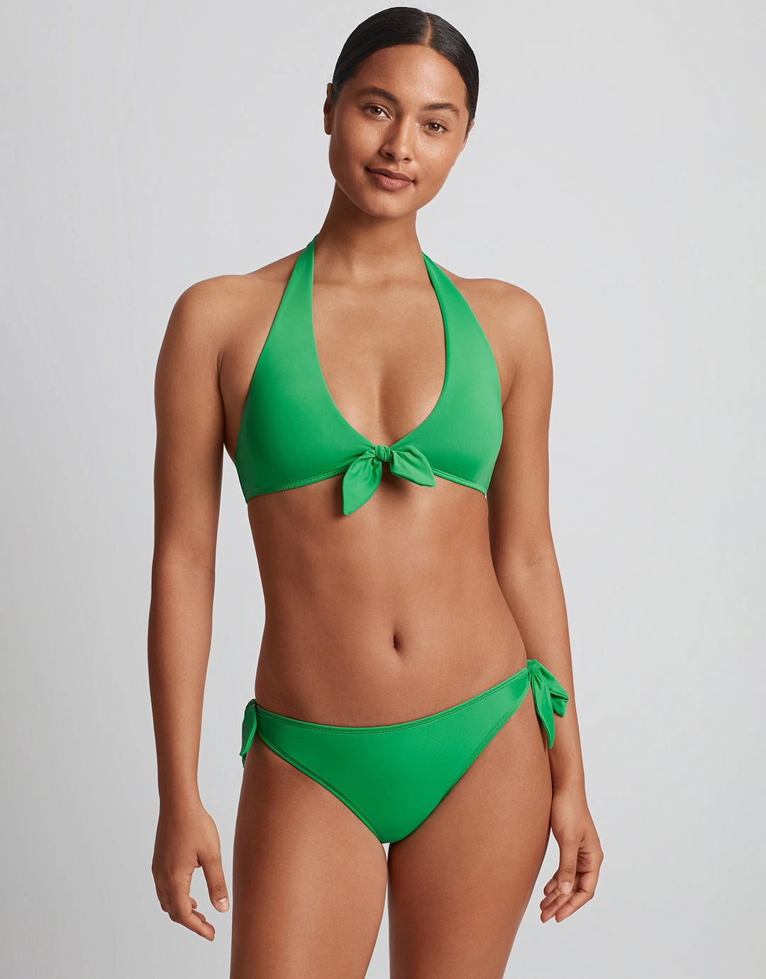 Beach Club Solids Tie Front Halter Bikini Top - Palm Green