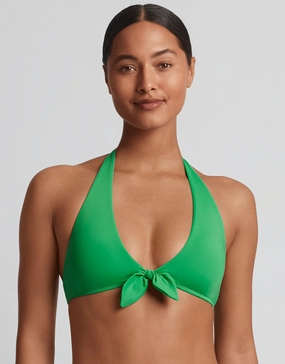 Beach Club Solids Tie Front Halter Bikini Top - Palm Green