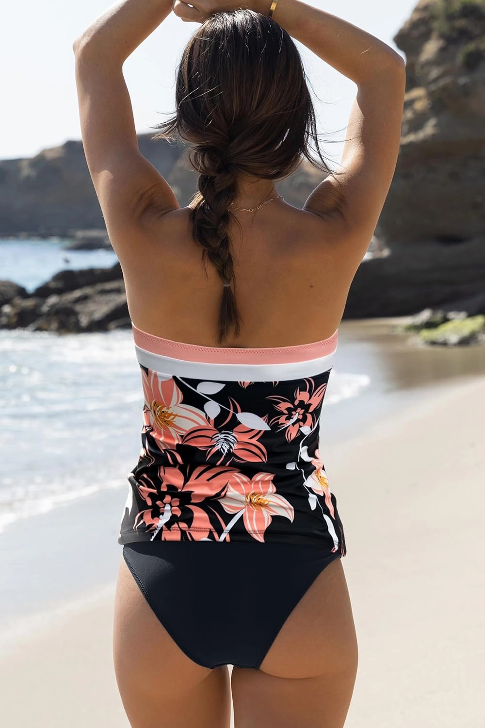 Beachsissi Bandeau Swimsuits for Women Strapless Swimwear Bathing Suits Tummy Control Color Block Tankini Sets
