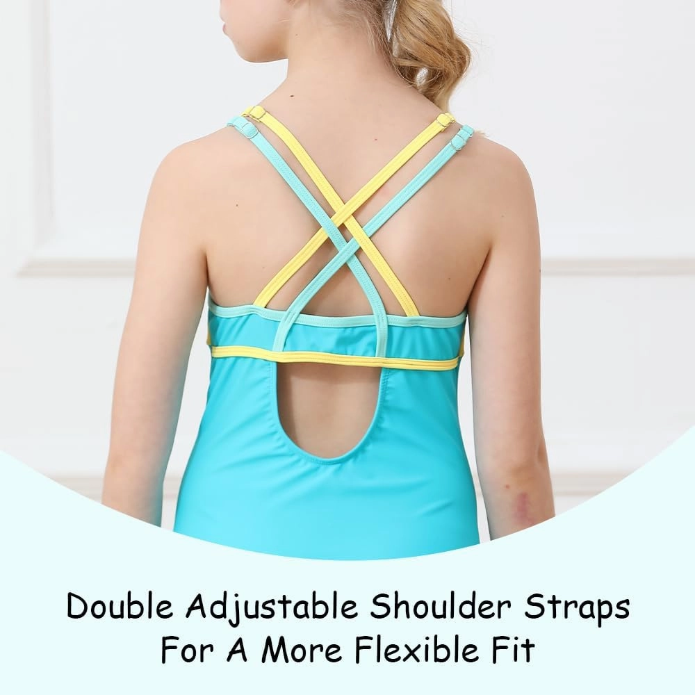 Belovance Girls Swimsuit One Piece Swimwear Adjustable Straps Back Cutout Athletic Sport Kids Tween Bathing Suit 5-14 Years
