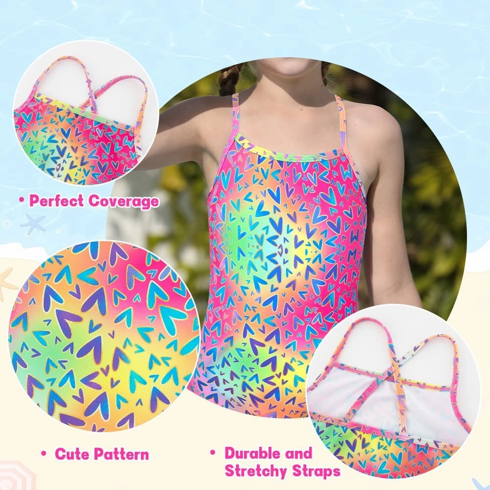 Belovance Girls Swimsuits One Piece Bathing Suit Crossback Straps Cute Toddler Kids Pool Beach Swimwear Quick Dry 4-12 Years
