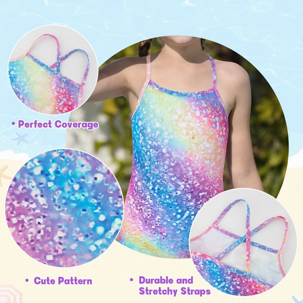 Belovance Girls Swimsuits One Piece Bathing Suit Crossback Straps Cute Toddler Kids Pool Beach Swimwear Quick Dry 4-12 Years