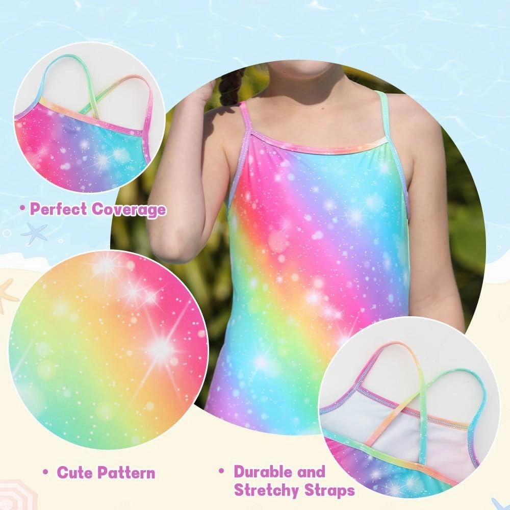Belovance Girls Swimsuits One Piece Bathing Suit Crossback Straps Cute Toddler Kids Pool Beach Swimwear Quick Dry 4-12 Years