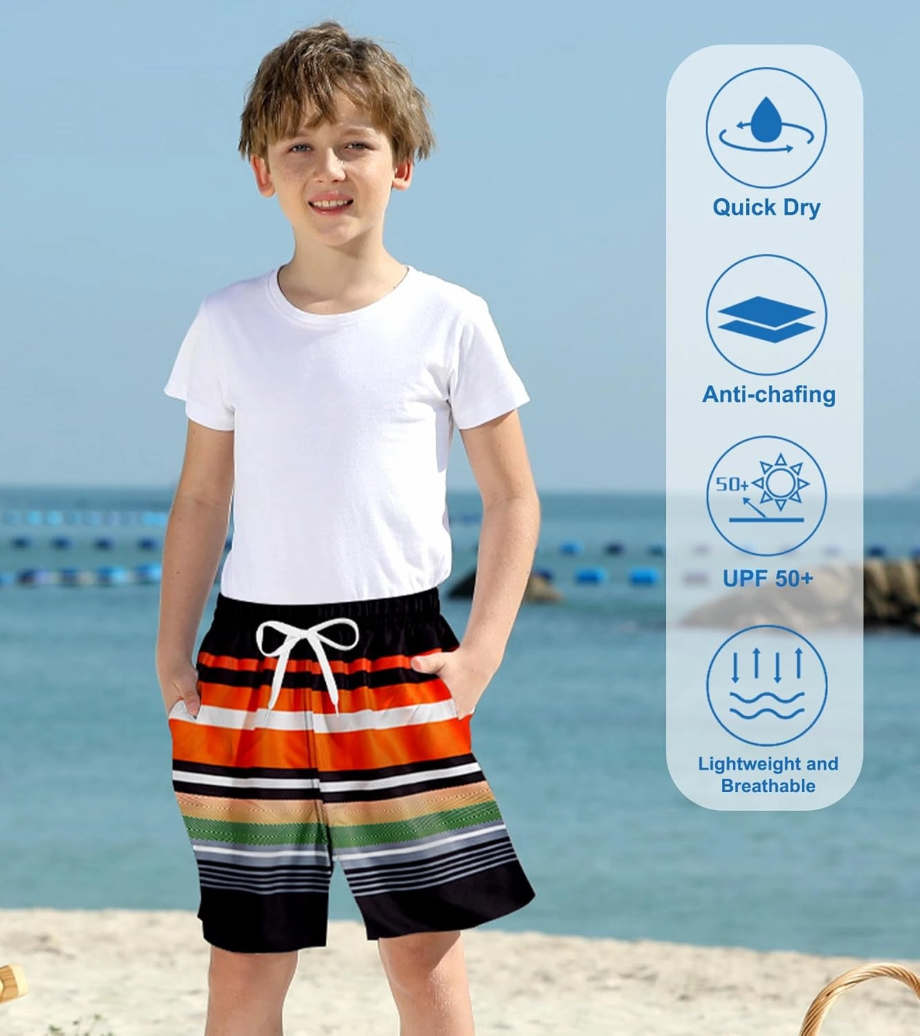 Belovecol Boys Swim Trunks with Compression Liner Anti-Chafe Swim Shorts Quick Dry UPF 50  Bathing Suits Swimwear 7-20T