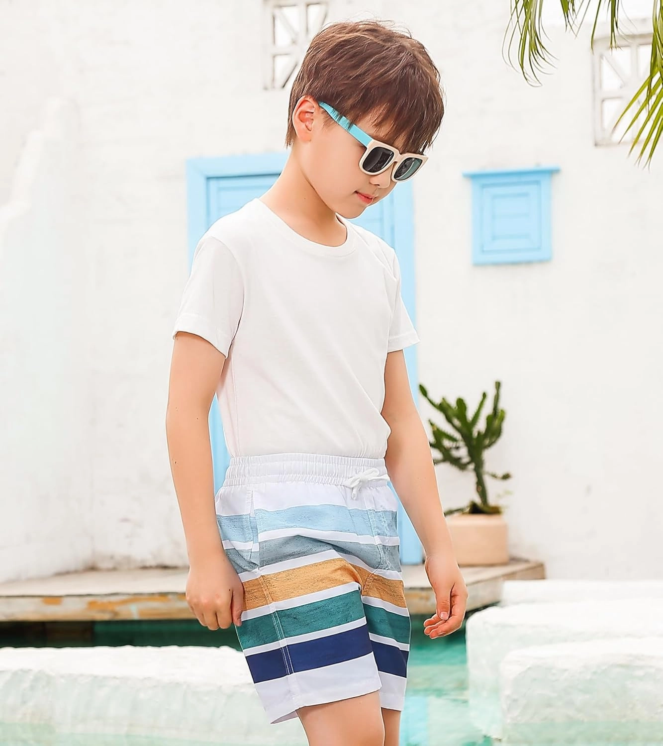 Belovecol Boys Swim Trunks with Compression Liner Anti-Chafe Swim Shorts Quick Dry UPF 50  Bathing Suits Swimwear 7-20T