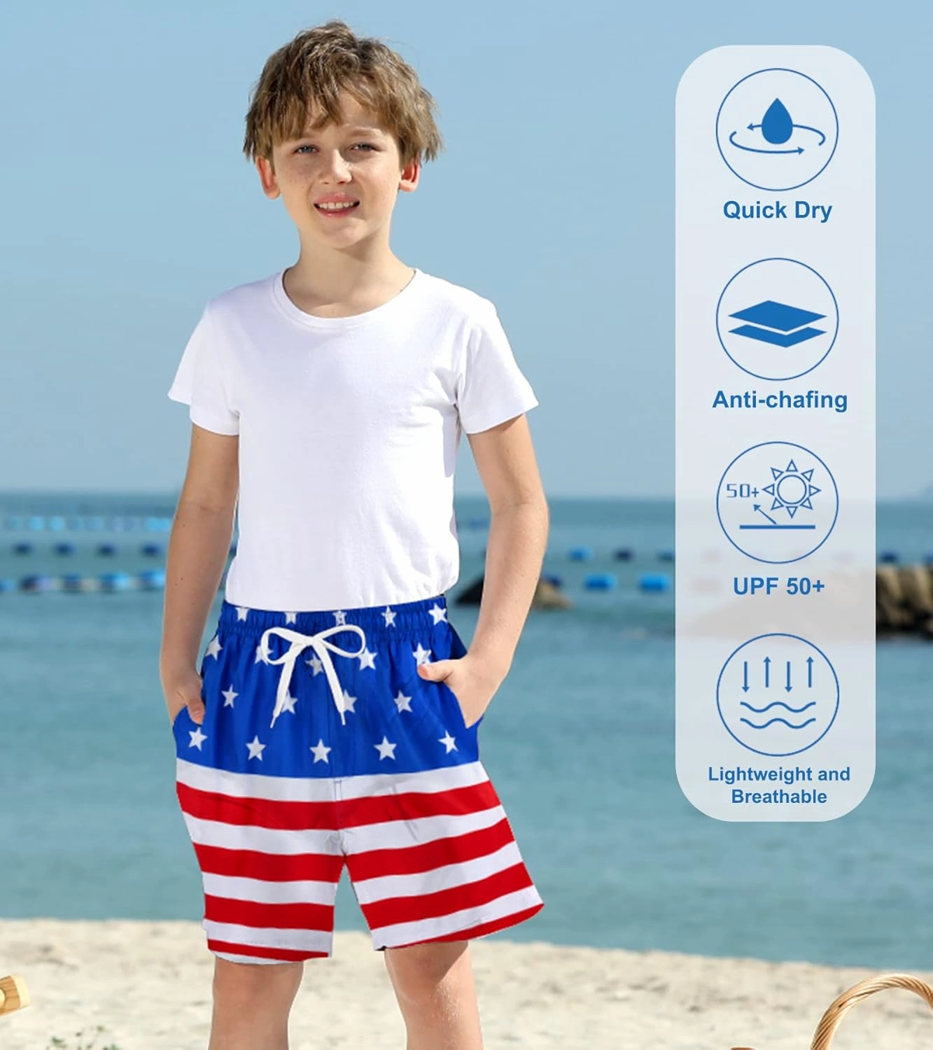 Belovecol Boys Swim Trunks with Compression Liner Anti-Chafe Swim Shorts Quick Dry UPF 50  Bathing Suits Swimwear 7-20T