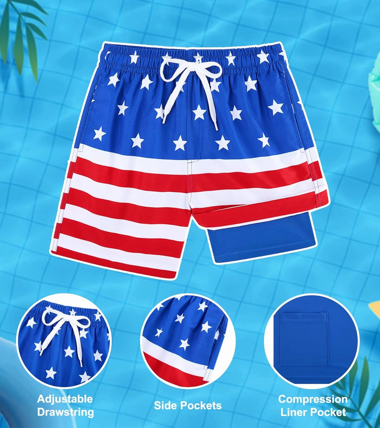 Belovecol Boys Swim Trunks with Compression Liner Anti-Chafe Swim Shorts Quick Dry UPF 50  Bathing Suits Swimwear 7-20T