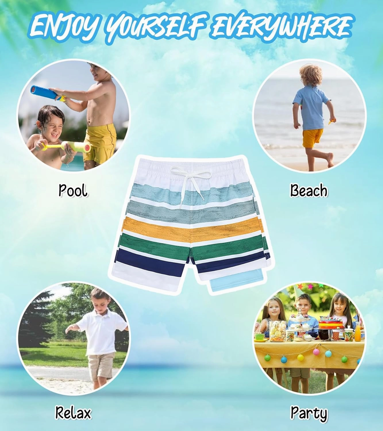 Belovecol Boys Swim Trunks with Compression Liner Anti-Chafe Swim Shorts Quick Dry UPF 50  Bathing Suits Swimwear 7-20T