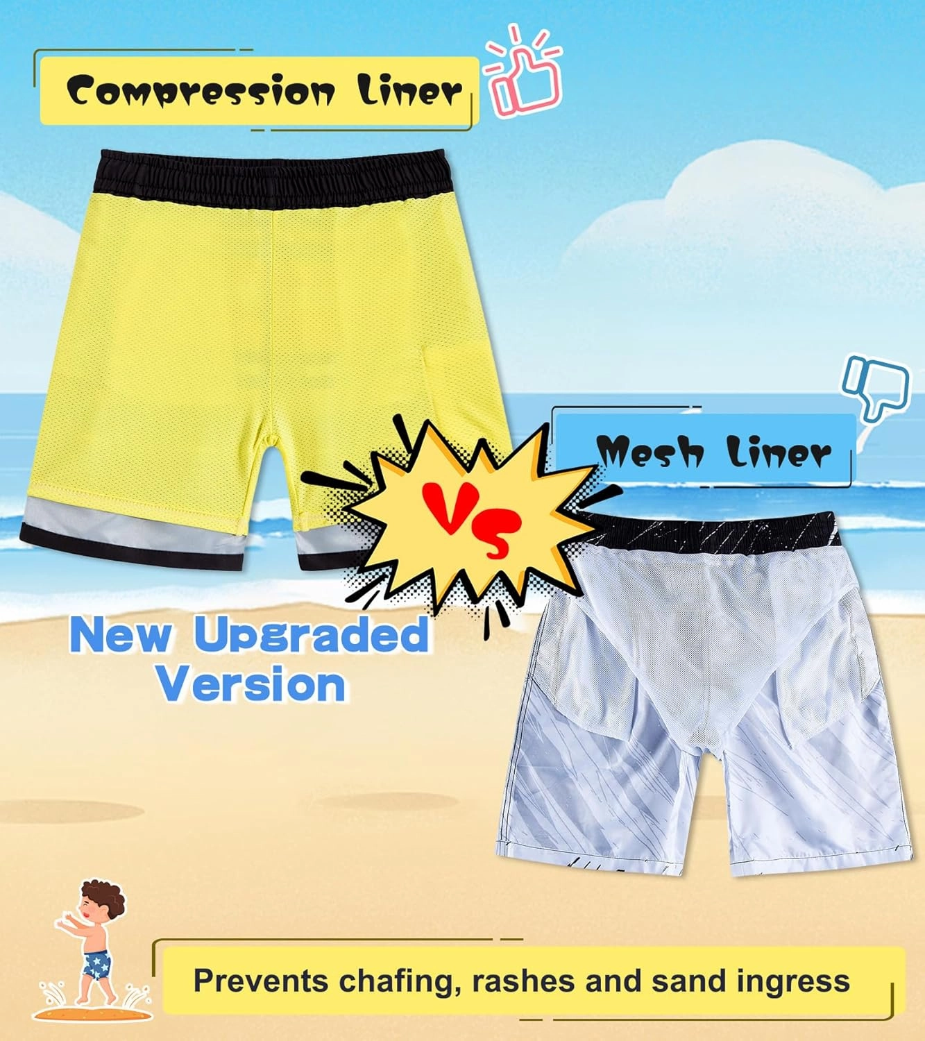 Belovecol Boys Swim Trunks with Compression Liner Anti-Chafe Swim Shorts Quick Dry UPF 50  Bathing Suits Swimwear 7-20T