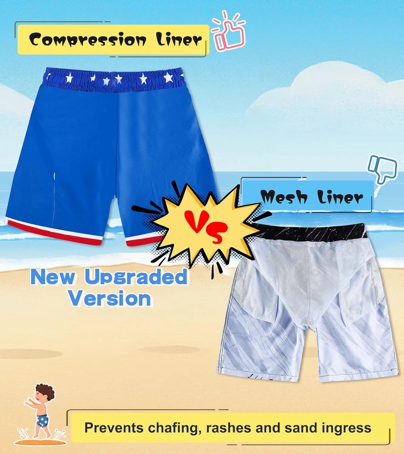 Belovecol Boys Swim Trunks with Compression Liner Anti-Chafe Swim Shorts Quick Dry UPF 50  Bathing Suits Swimwear 7-20T