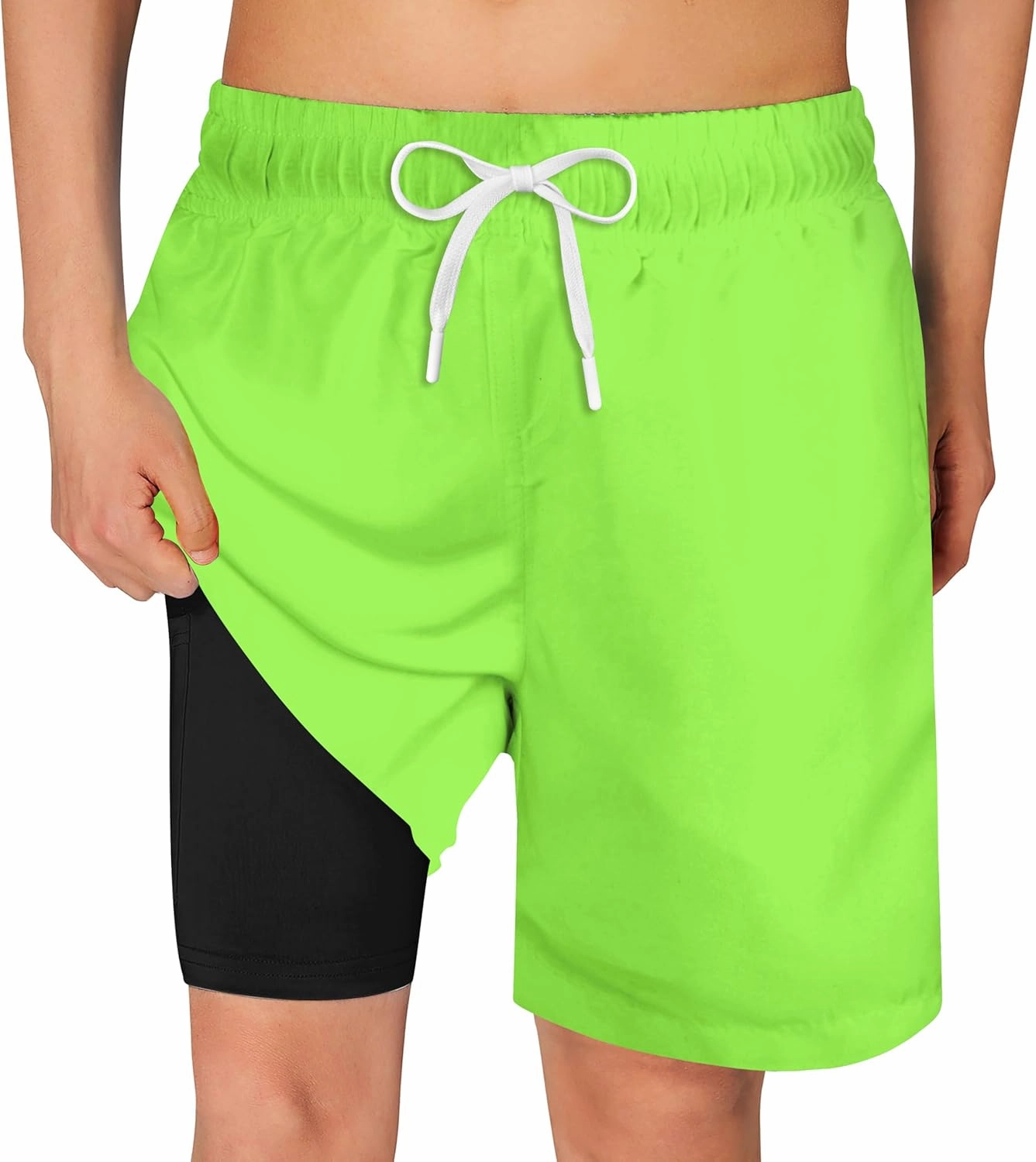 Belovecol Boys Swim Trunks with Compression Liner Solid Color Bathing Suits Quick Dry Swimwear Summer Swimsuits 6-20T