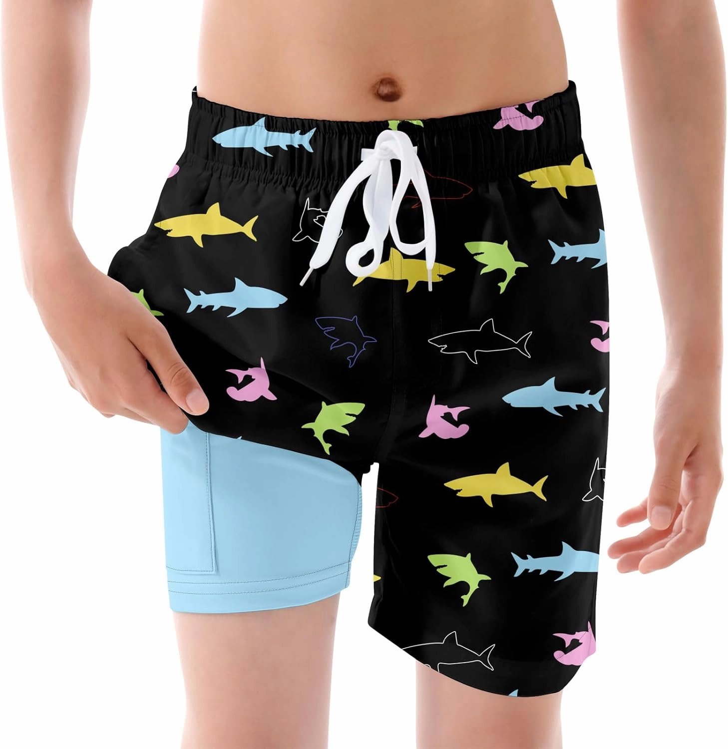 BFUSTYLE Boys Swim Trunks Kid Swim Short with Compression Liner Little Boys Bathing Suit