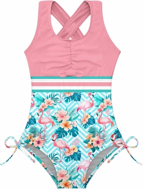 BFUSTYLE Girls One Piece Swimsuit Cute Striped Bathing Suit Hawaii Swimwear 4-13 Years