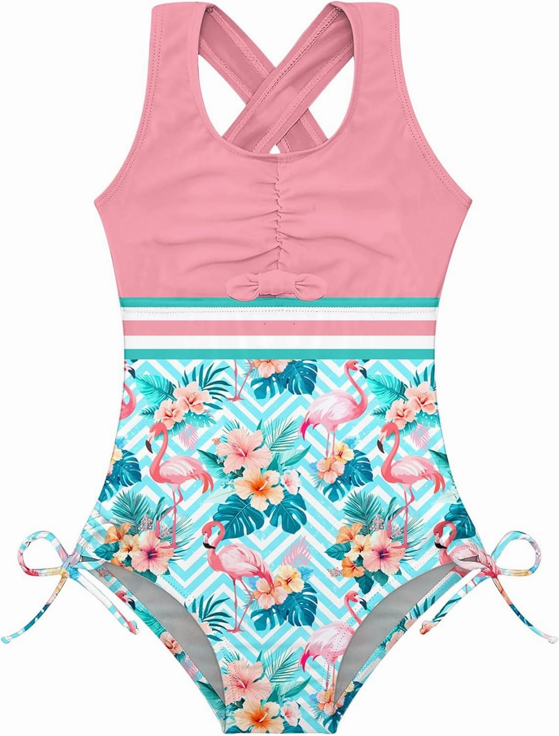 BFUSTYLE Girls One Piece Swimsuit Cute Striped Bathing Suit Hawaii Swimwear 4-13 Years