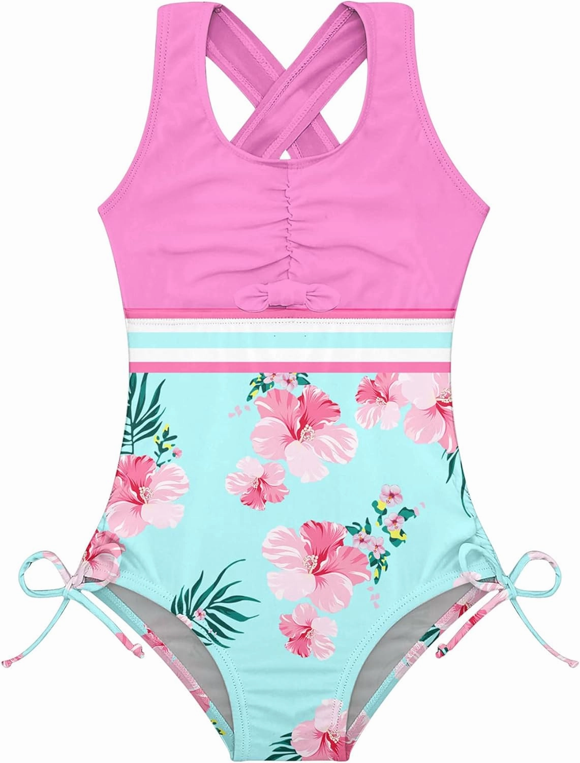 BFUSTYLE Girls One Piece Swimsuit Cute Striped Bathing Suit Hawaii Swimwear 4-13 Years