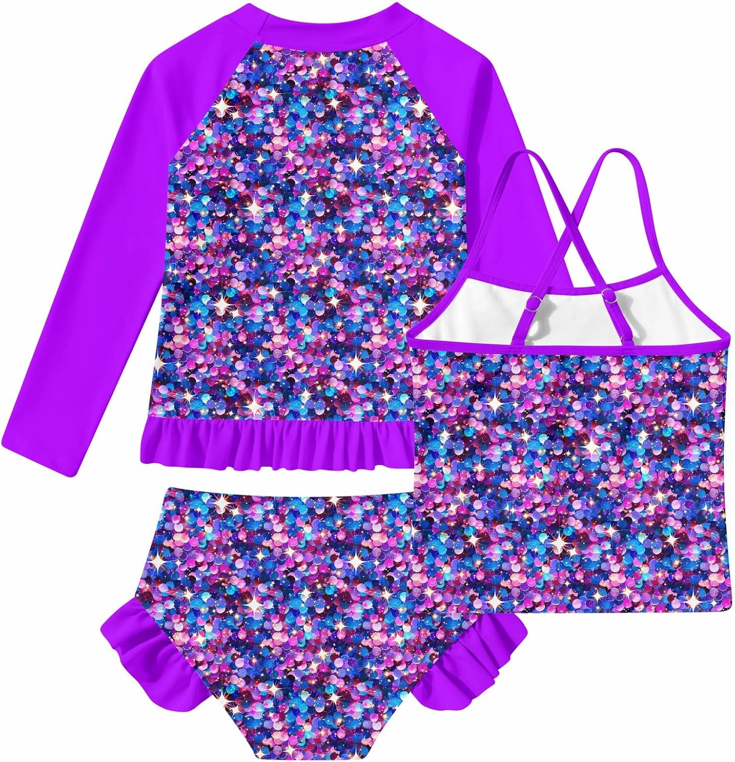 BFUSTYLE Girls Swimsuit 3 Pieces Rash Guard Kids Long Sleeves Bathing Suit 3-8 Years Sun Proction Swimwear Tankini
