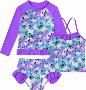 BFUSTYLE Girls Swimsuit 3 Pieces Rash Guard Kids Long Sleeves Bathing Suit 3-8 Years Sun Proction Swimwear Tankini