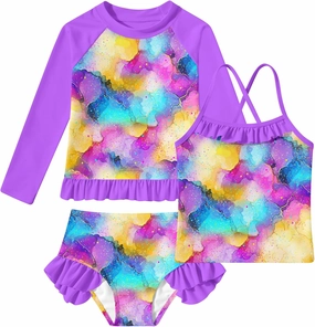 BFUSTYLE Girls Swimsuit 3 Pieces Rash Guard Kids Long Sleeves Bathing Suit 3-8 Years Sun Proction Swimwear Tankini