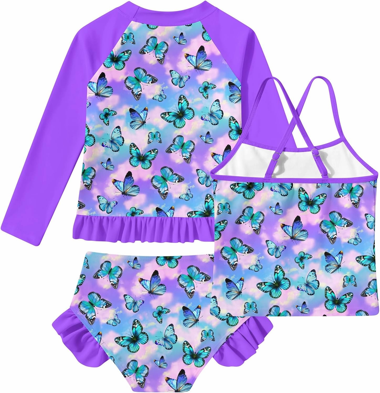 BFUSTYLE Girls Swimsuit 3 Pieces Rash Guard Kids Long Sleeves Bathing Suit 3-8 Years Sun Proction Swimwear Tankini