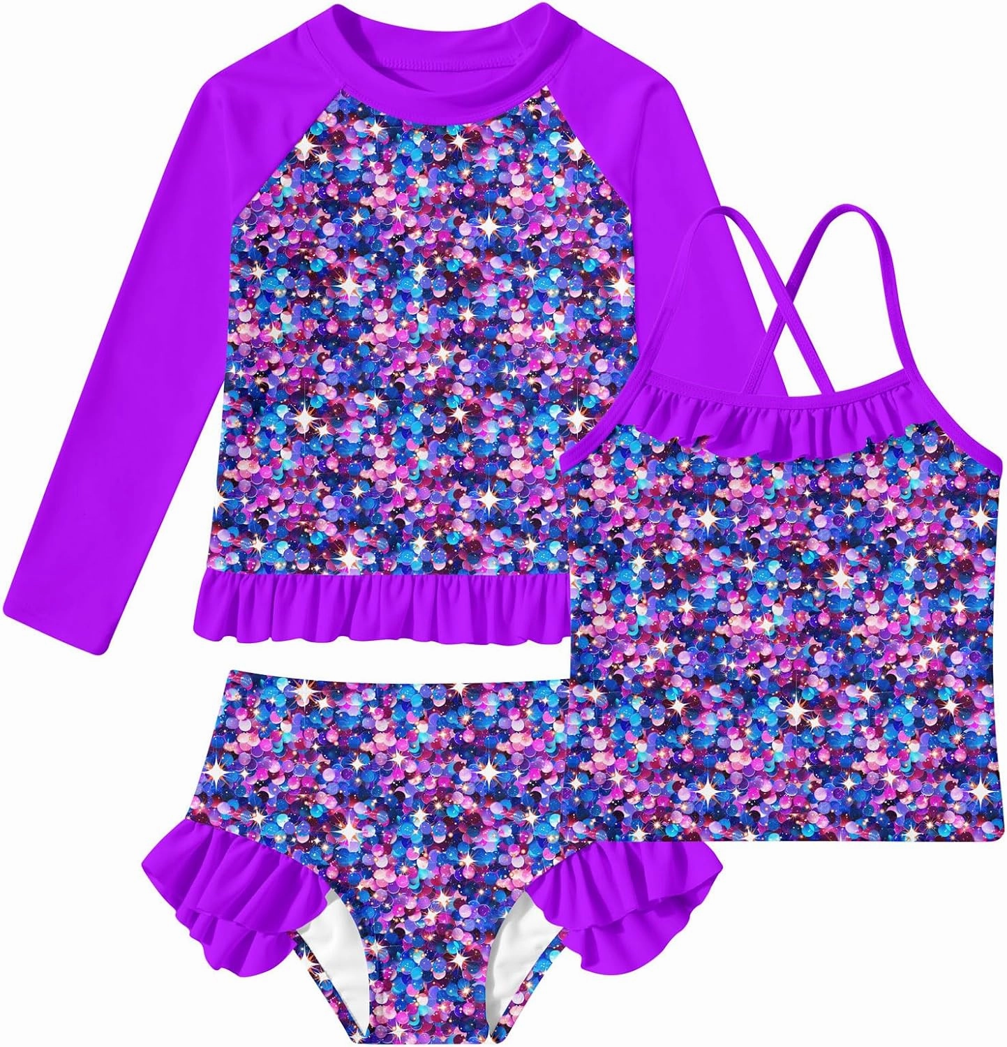 BFUSTYLE Girls Swimsuit 3 Pieces Rash Guard Kids Long Sleeves Bathing Suit 3-8 Years Sun Proction Swimwear Tankini