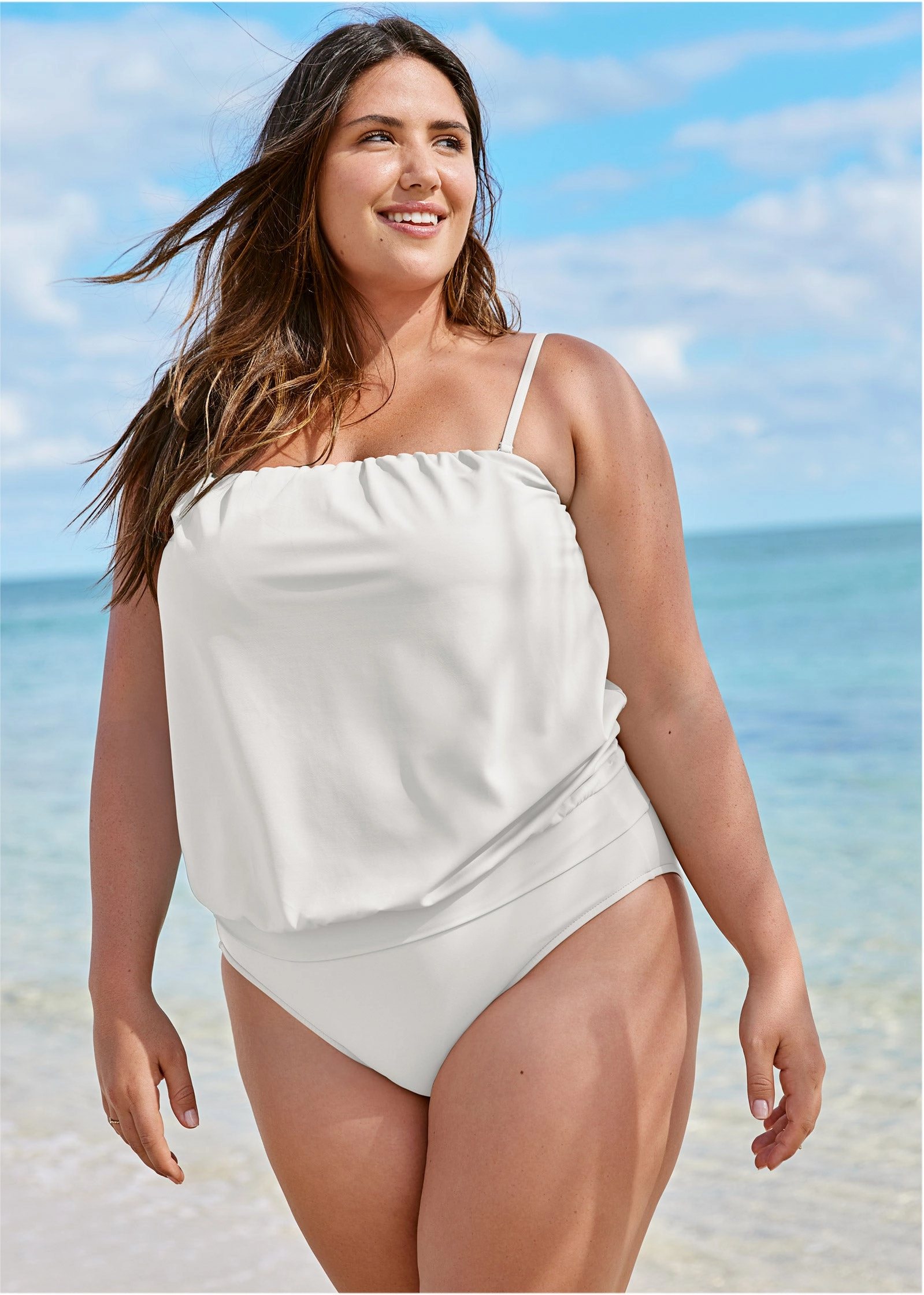 Blouson Bandeau Tankini - Pearl White