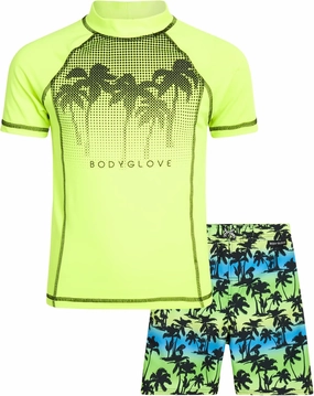 Body Glove Boys Swim Set - 2 Piece Boys Swim Trunks with Rash Guard UV Protection Swimsuit Kids Bathing Suits (Sizes 4-12)