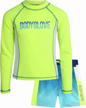 Body Glove Boys Swim Set - 2 Piece Boys Swim Trunks with Rash Guard UV Protection Swimsuit Kids Bathing Suits (Sizes 4-12)