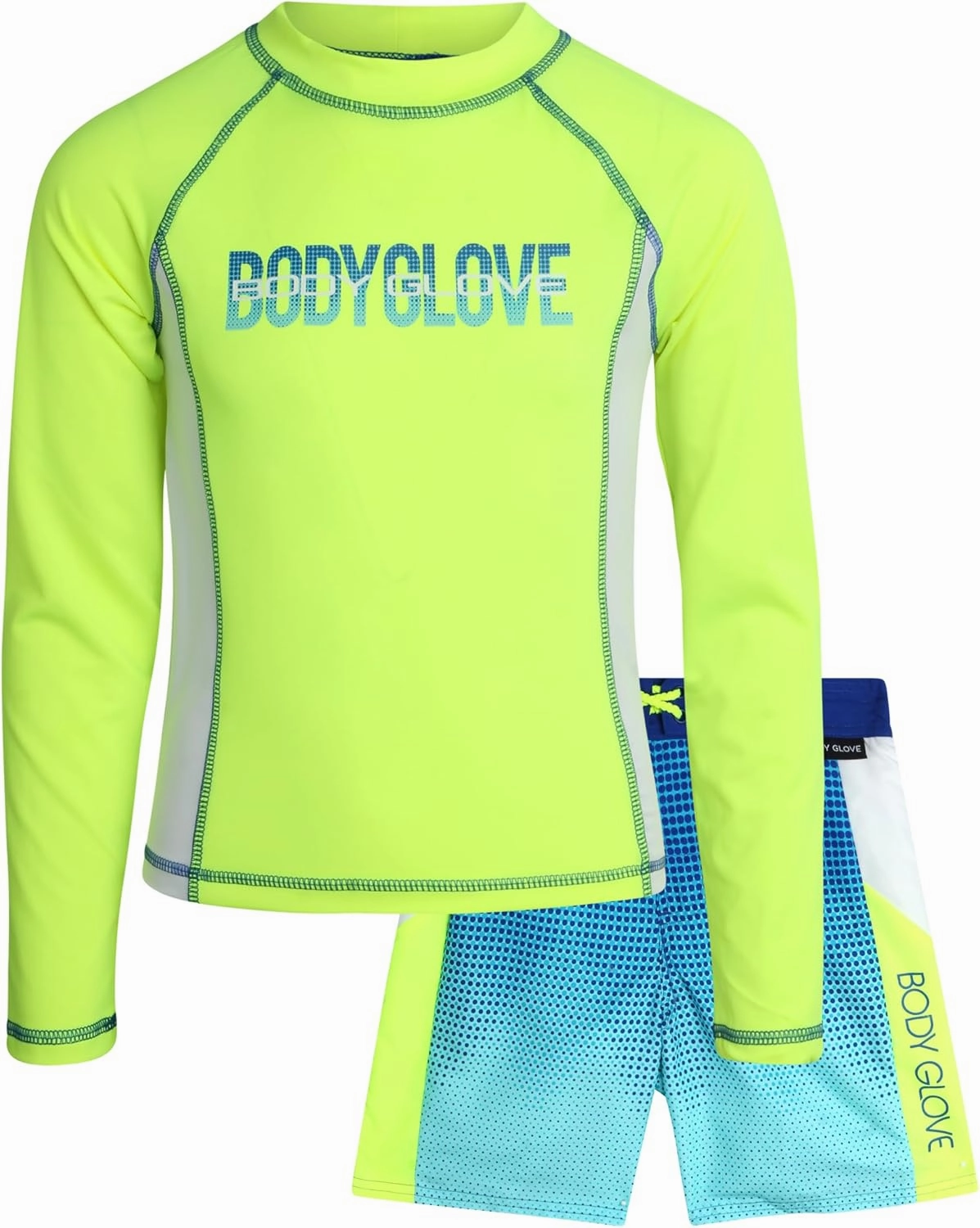 Body Glove Boys Swim Set - 2 Piece Boys Swim Trunks with Rash Guard UV Protection Swimsuit Kids Bathing Suits (Sizes 4-12)