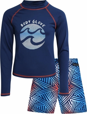 Body Glove Boys Swim Set - 2 Piece UPF 50  Swim Trunks and Rash Guard for Boys Kids Swimwear Set (Sizes: 4-12)