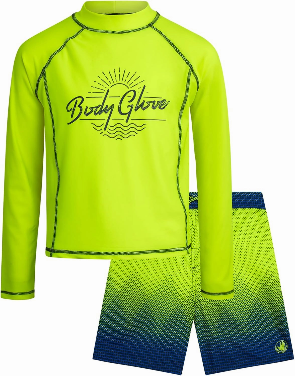 Body Glove Boys Swim Set - 2 Piece UPF 50  Swim Trunks and Rash Guard for Boys Kids Swimwear Set (Sizes: 4-12)
