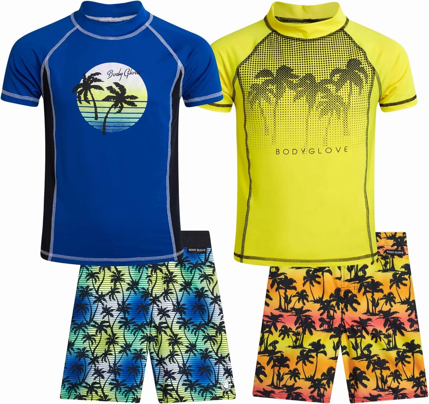 Body Glove Boys Swim Set - 4 Piece UPF 50  Swim Trunks and Rash Guard for Boys Kids Swimwear Set (Sizes: 4-12)