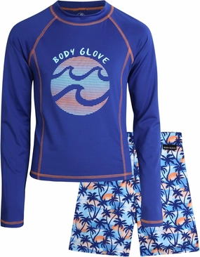 Body Glove Boys Swim Set - Boys Swim Trunks with Rash Guard UPF50  2 Piece Bathing Suits with Shorts Swimsuit Set (Size 4-12)