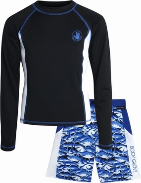 Body Glove Boys Swim Set - Boys Swim Trunks with Rash Guard UPF50  2 Piece Bathing Suits with Shorts Swimsuit Set (Size 4-12)
