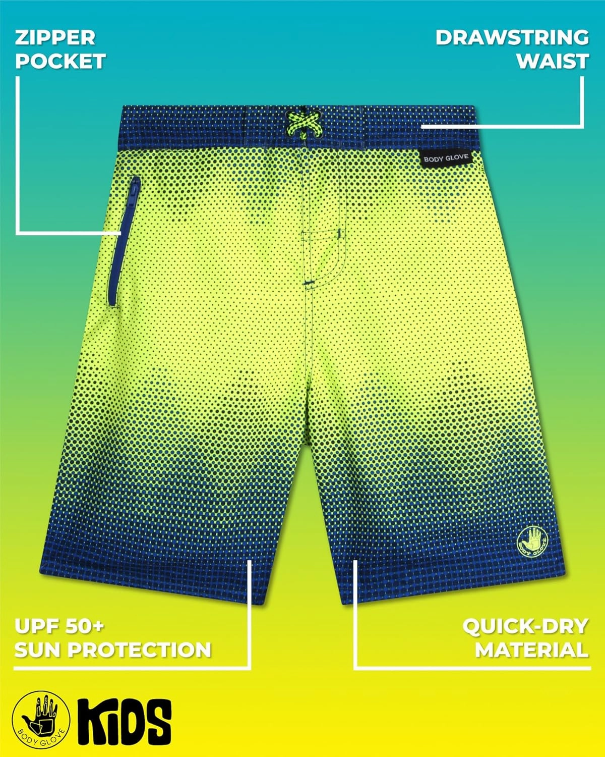 Body Glove Boys Swim Trunks - UPF 50  Quick Dry Boys Swim Board Shorts Bathing Suit Kids Swimwear with Pockets (Sizes: 8-16)