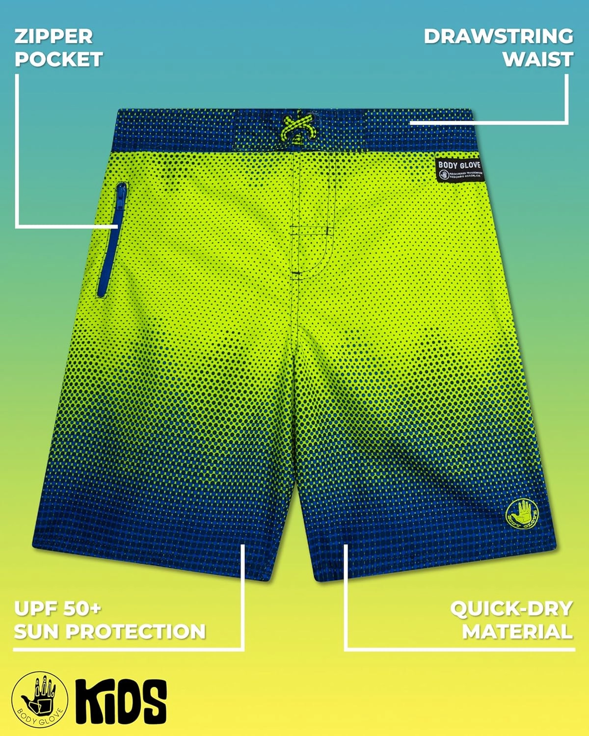 Body Glove Boys Swim Trunks - UPF 50  Quick Dry Boys Swim Board Shorts Bathing Suit Kids Swimwear with Pockets (Sizes: 8-16)