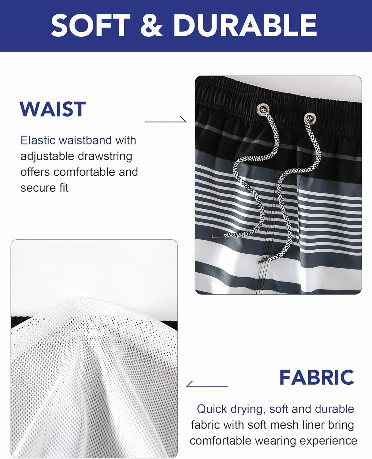 BOJIN Mens Swim Trunks 9" Quick Dry Stretch Swim Shorts Mesh Lining Bathing Suits Swimwear Beach Shorts with Pockets