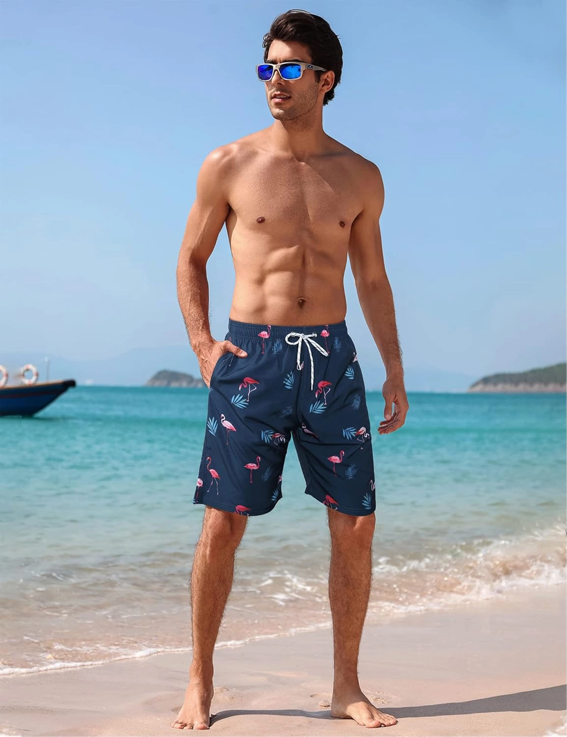 BOJIN Mens Swim Trunks 9" Quick Dry Stretch Swim Shorts Mesh Lining Bathing Suits Swimwear Beach Shorts with Pockets