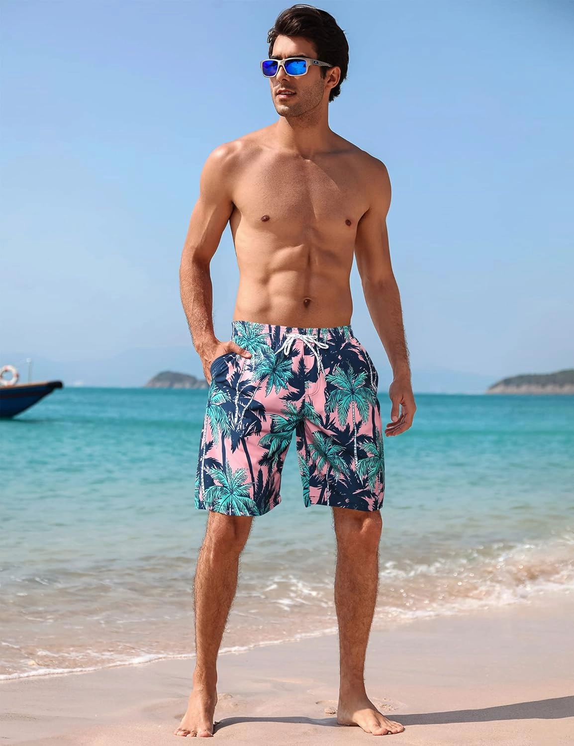 BOJIN Mens Swim Trunks 9" Quick Dry Stretch Swim Shorts Mesh Lining Bathing Suits Swimwear Beach Shorts with Pockets