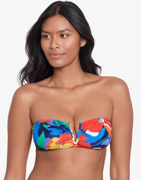 Bold Abstract Floral V Wire Bandeau Bikini Top