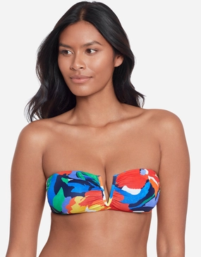 Bold Abstract Floral V Wire Bandeau Bikini Top