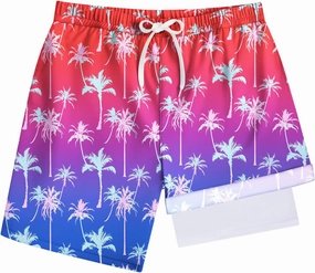 Boys Quick Dry Swim Trunks with Compression Liner 2 in 1 Beach Stretch Swim Shorts