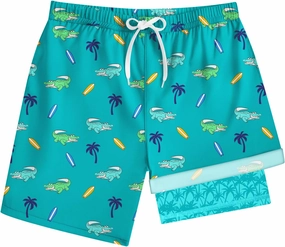 Boys Quick Dry Swim Trunks with Compression Liner 2 in 1 Beach Stretch Swim Shorts