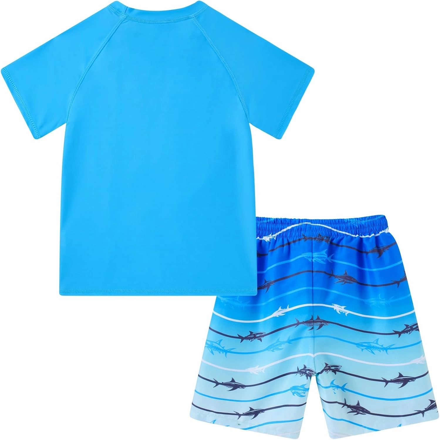Boys Short Sleeve Rash Guard Swimsuit Set with Swim Trunks for 4-12 Years