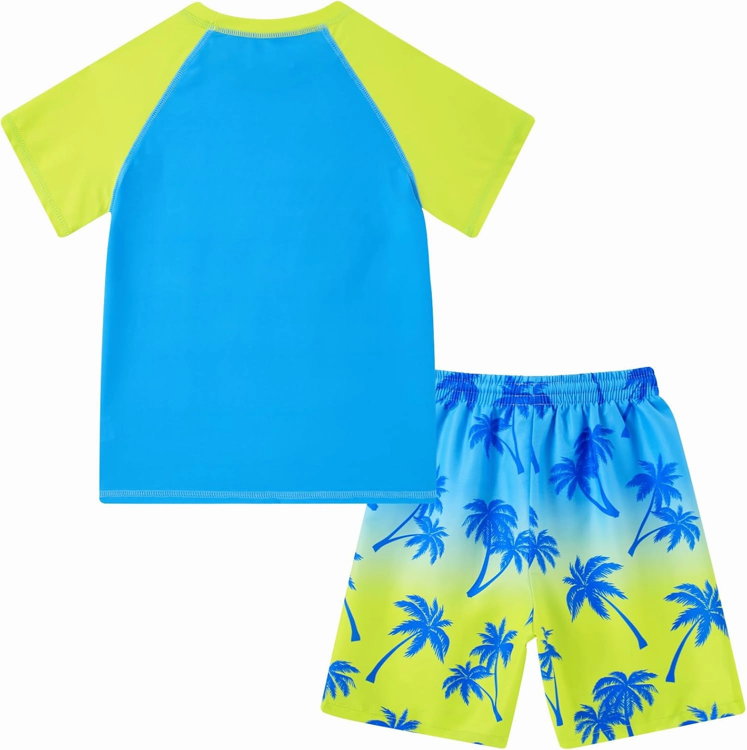 Boys Short Sleeve Rash Guard Swimsuit Set with Swim Trunks for 4-12 Years