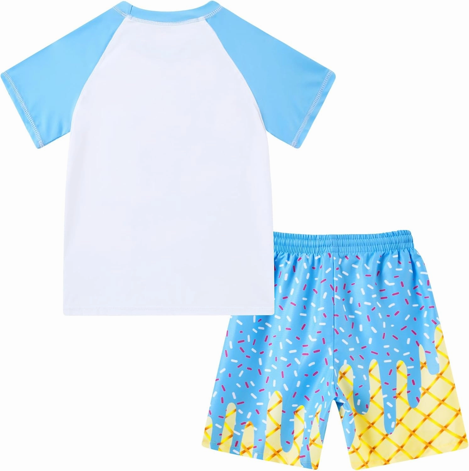 Boys Short Sleeve Rash Guard Swimsuit Set with Swim Trunks for 4-12 Years